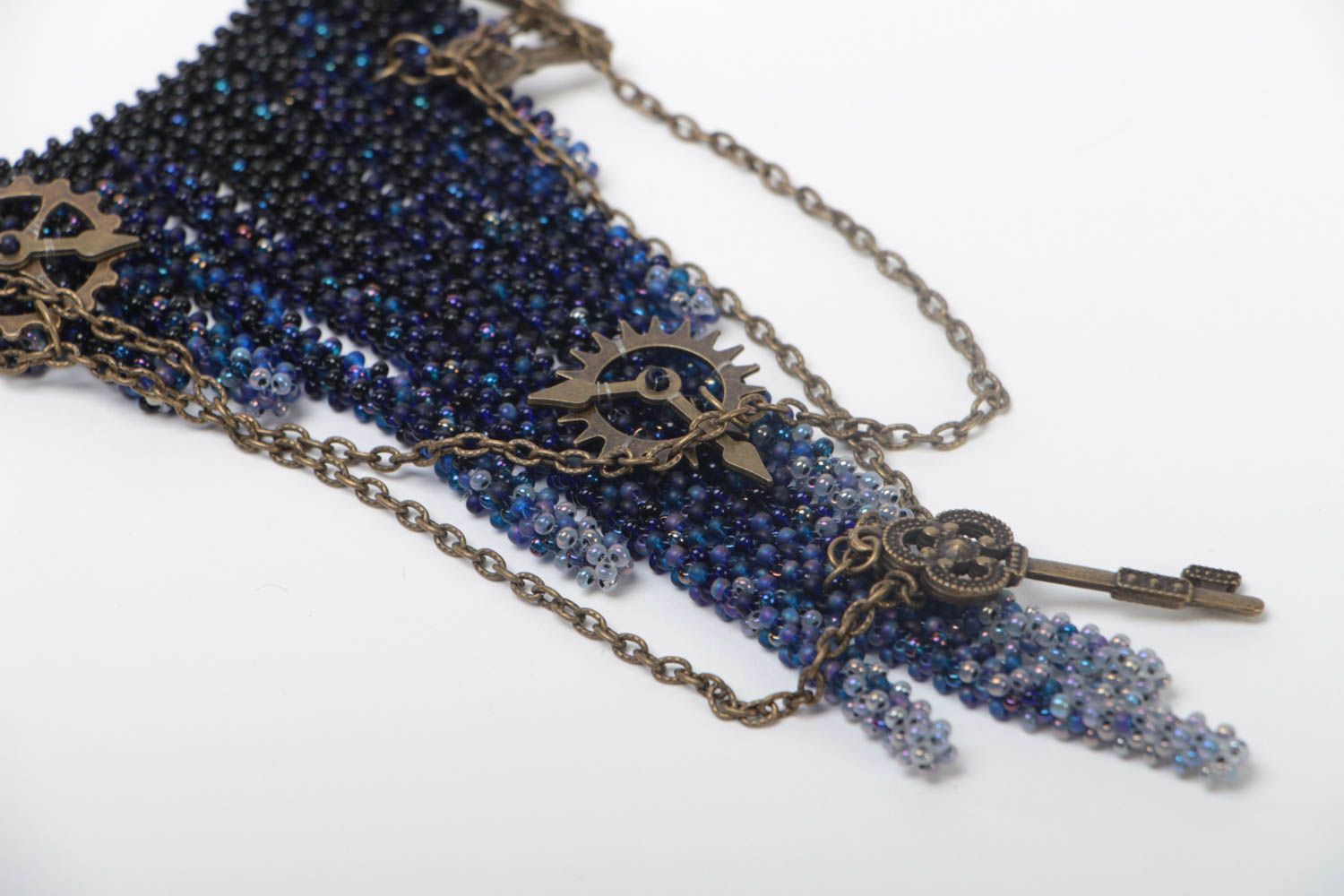 Handmade beaded necklace unusual stylish accessory beautiful jewelry on chain photo 3