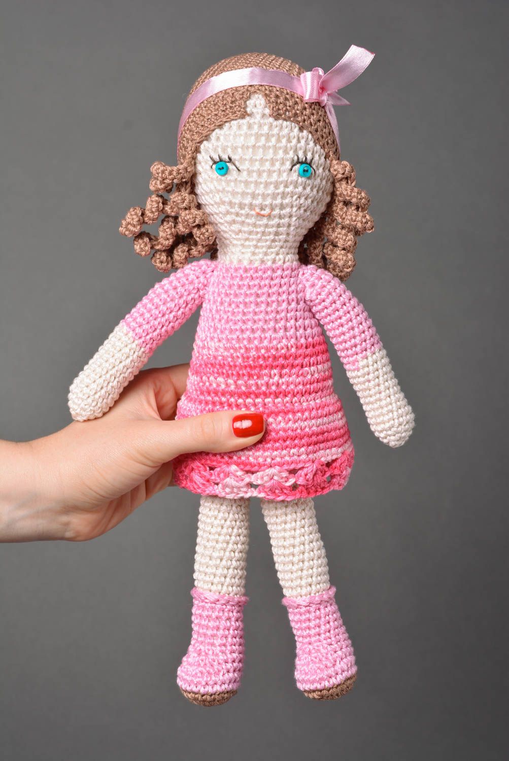 Handmade Designer Puppe Stoff Spielzeug große gehäkelte Puppe Mädchen in Rosa foto 3