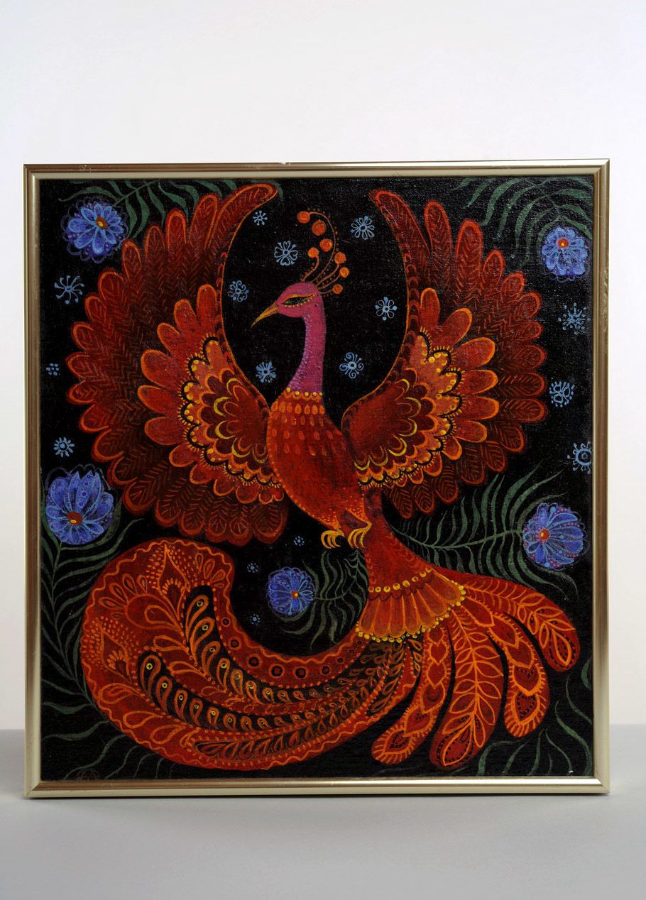 Peinture contemporaine acrylique sur toile Oiseau de feu faite main photo 1