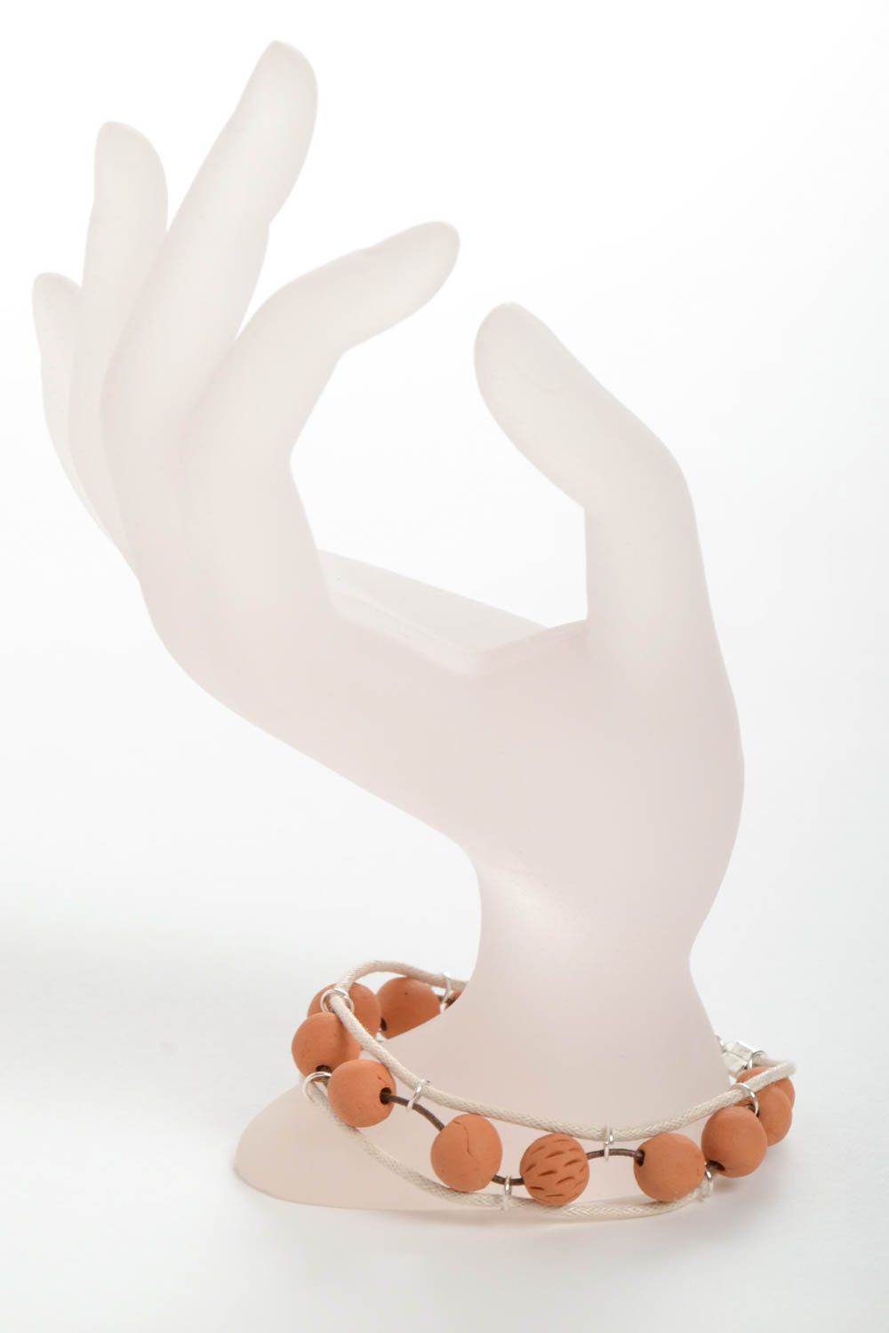 Bracelet céramique Bijoux fait main avec cordon ciré blanc Accessoire femme photo 6