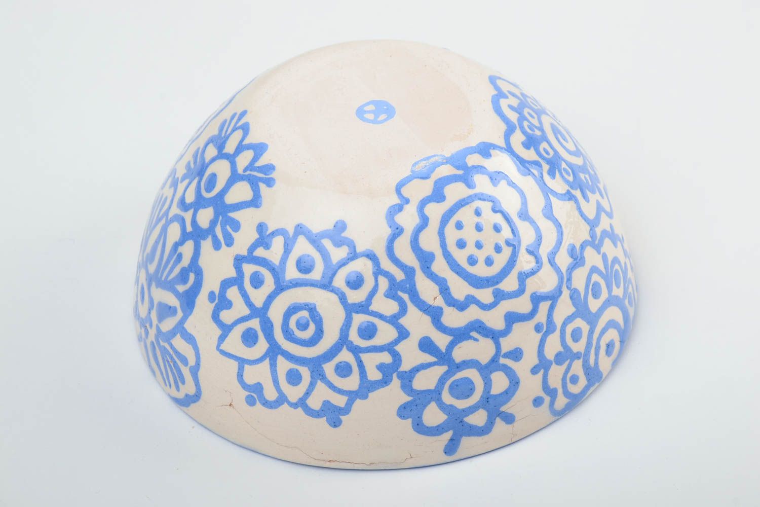 Handmade ceramic bowl painted with blue glaze 500 ml clay kitchen decor photo 4