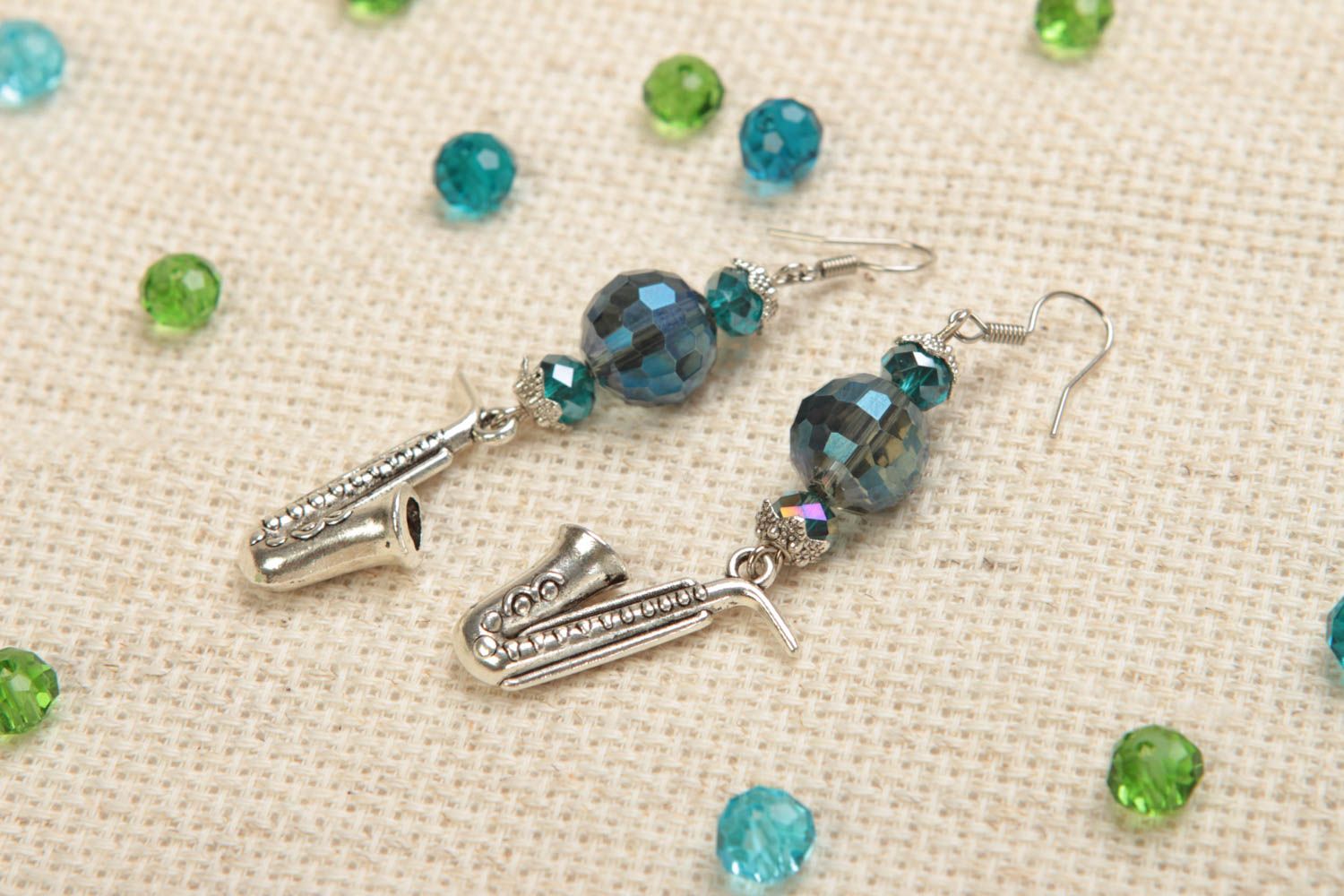 Unusual handmade long metal earrings designer crystal earrings gifts for her photo 1