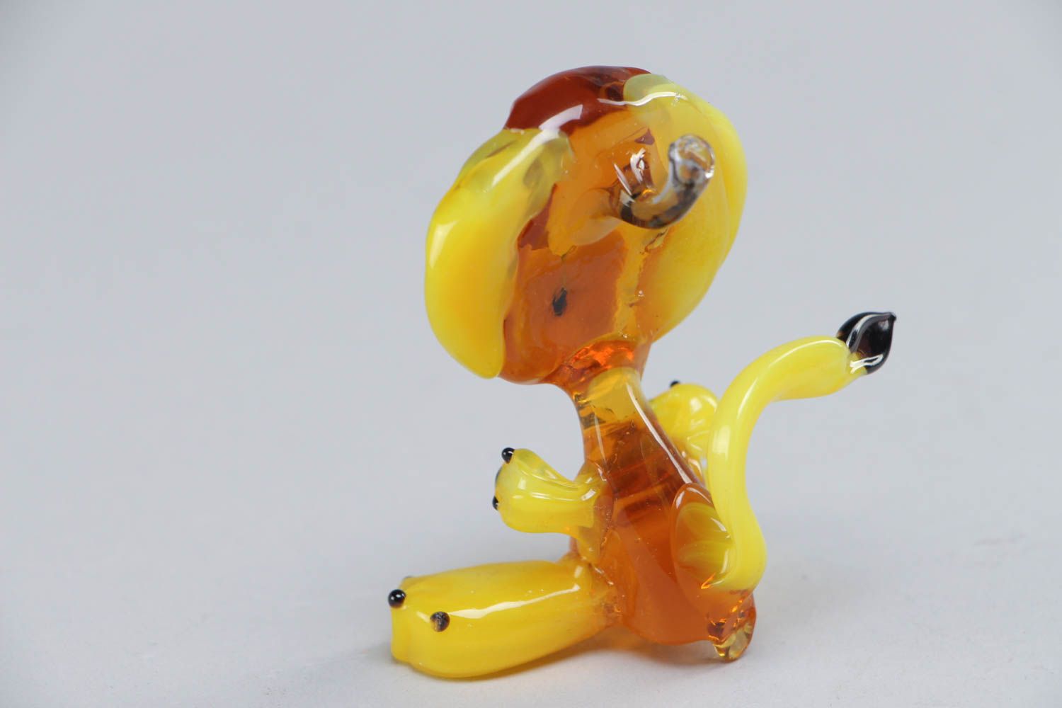 Handmade collectible bright lampwork glass miniature animal figurine of lion photo 3