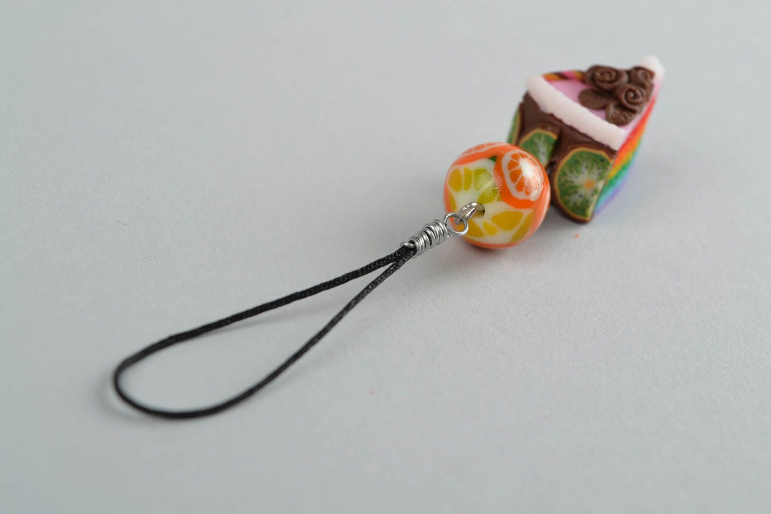 Beautiful homemade designer polymer clay keychain in the shape of cake photo 4
