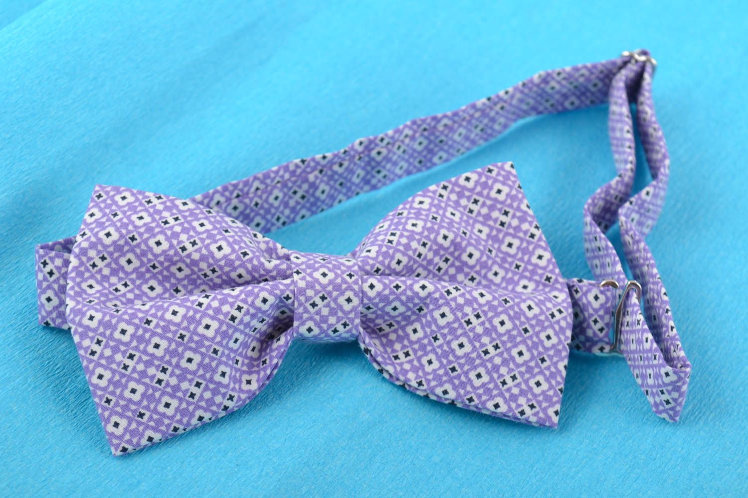 Beautiful lilac handmade designer fabric bow tie unusual unisex accessory photo 1