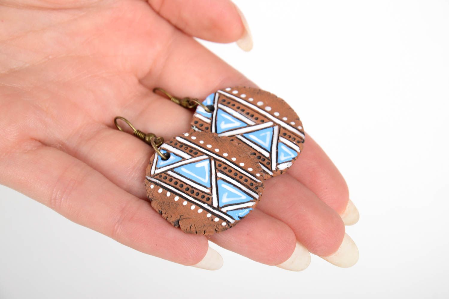 Handmade Ohrringe Geschenk für Frauen Schmuck aus Keramik runde Ohrhänger bunt foto 2