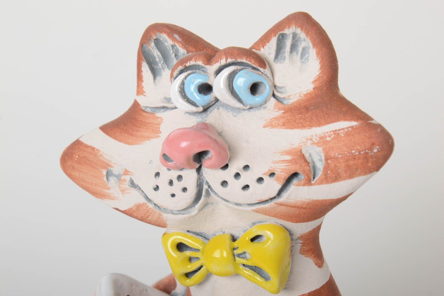 Tirelire céramique chat Tirelire fait main peinte de glaçure émail Déco maison photo 3
