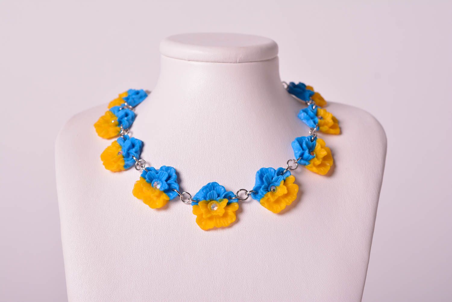 Handmade plastic necklace polymer clay necklace with flowers designer jewelry photo 1
