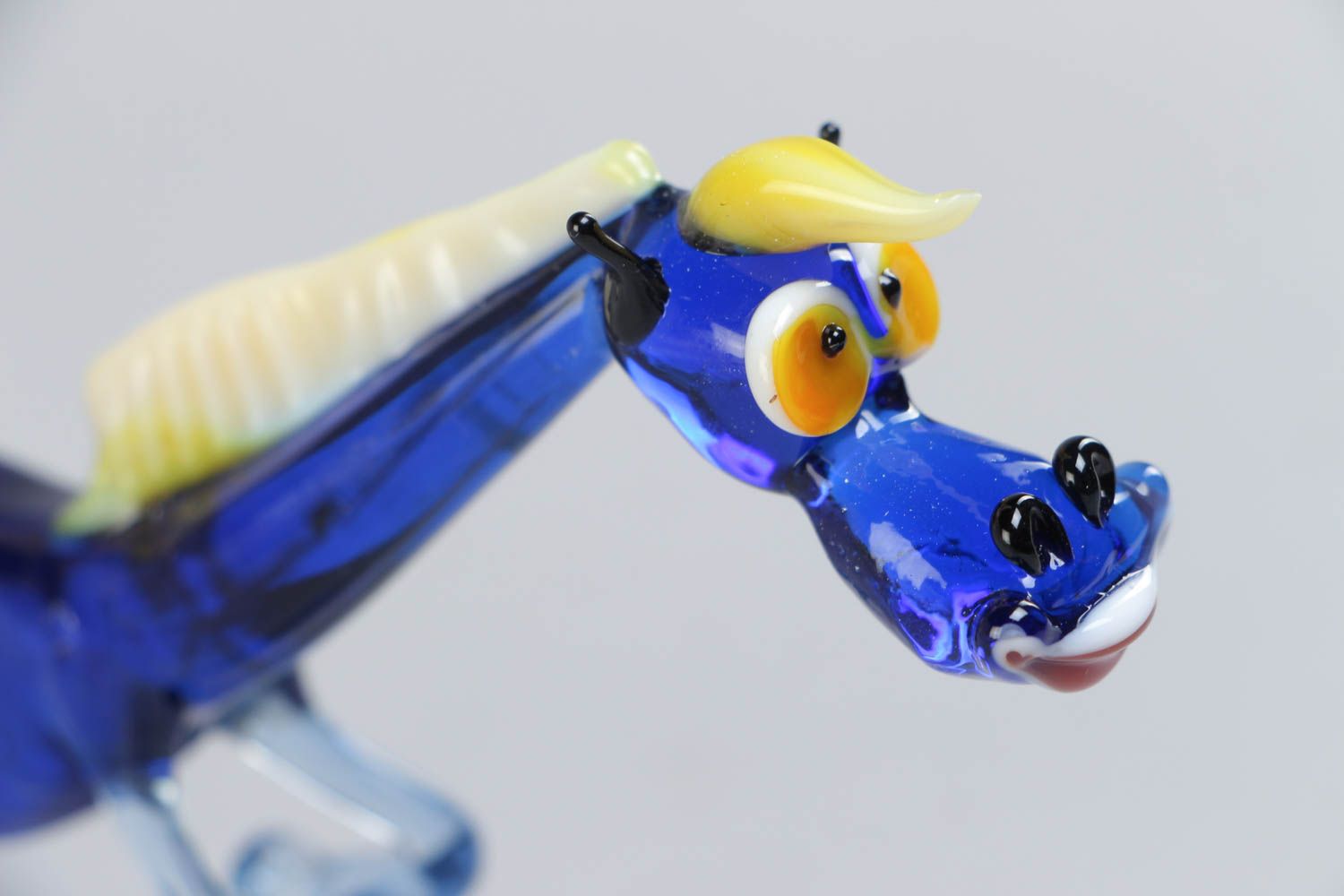 Handmade collectible lampwork glass miniature animal figurine of funny blue horse photo 3