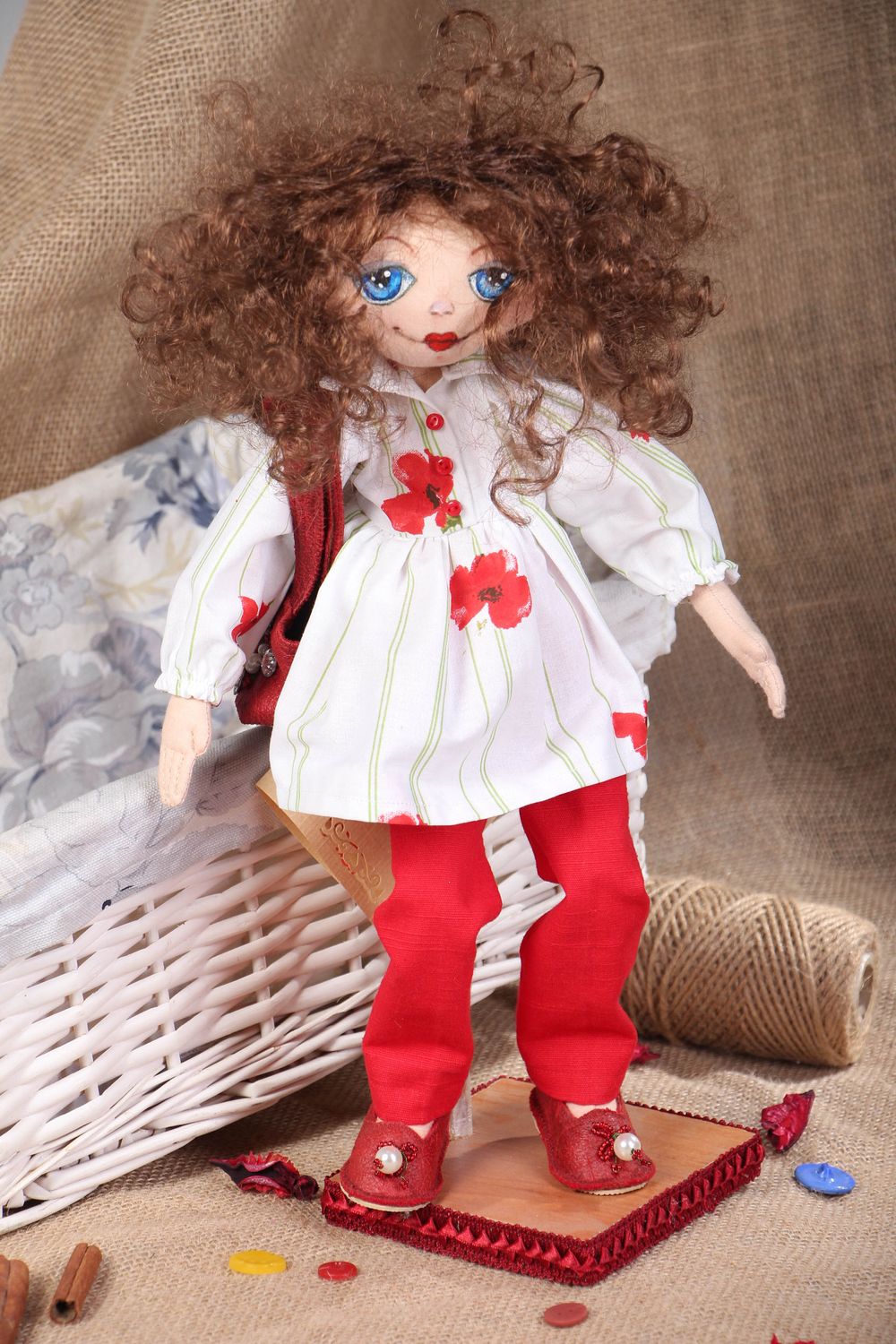 Collectible fabric doll on stand Curly Sashka photo 5