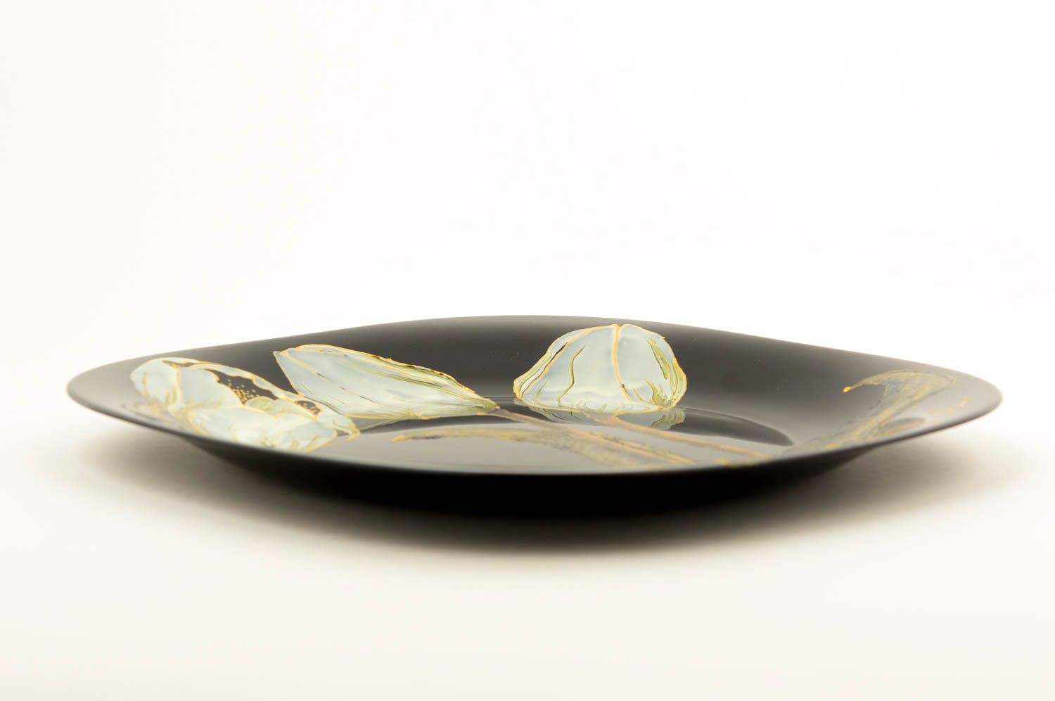 Plato de cristal hecho a mano vajilla moderna utensilio de cocina con tulipanes foto 3