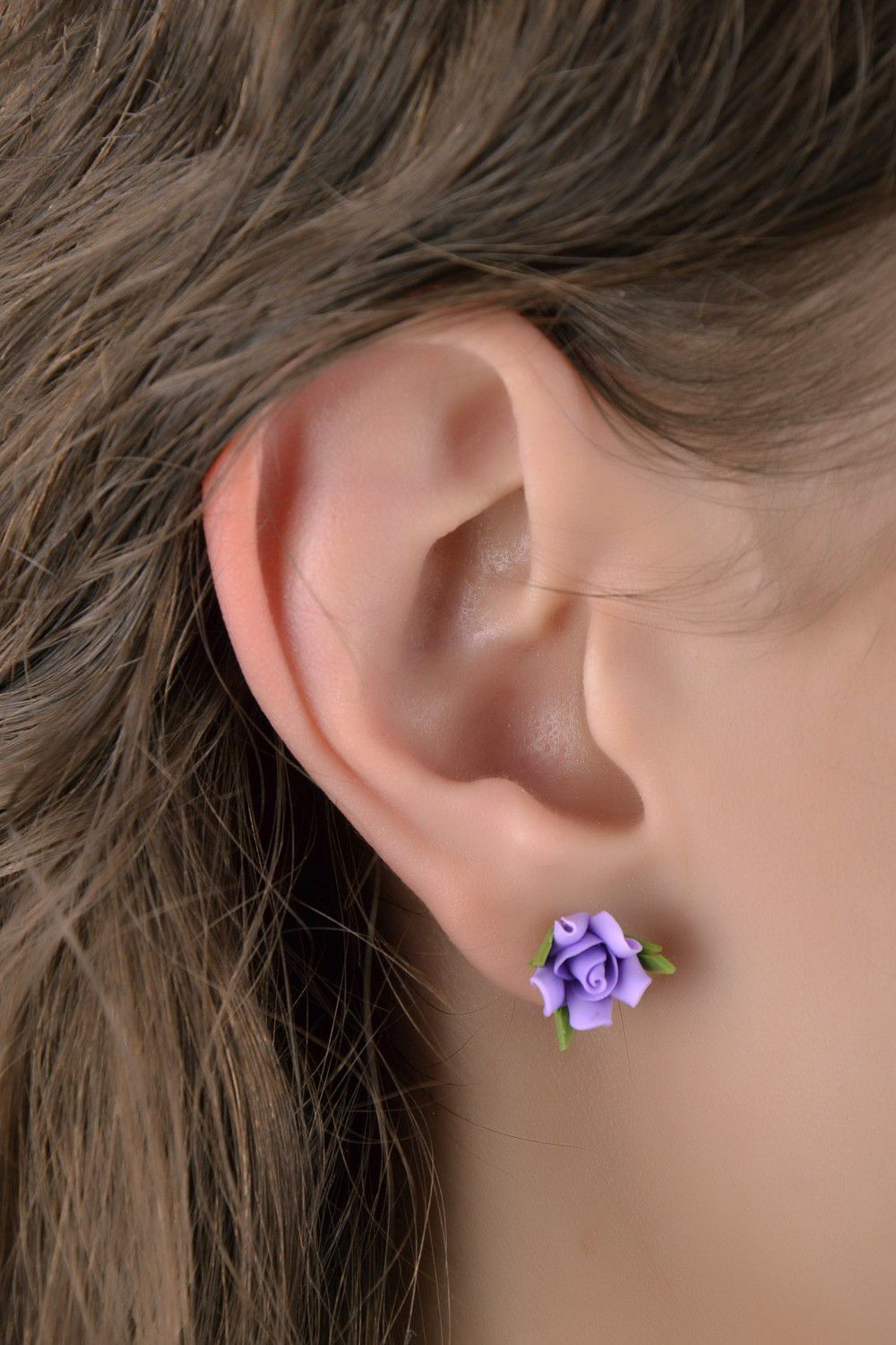 Polymer clay stud earrings Purple Rose photo 4