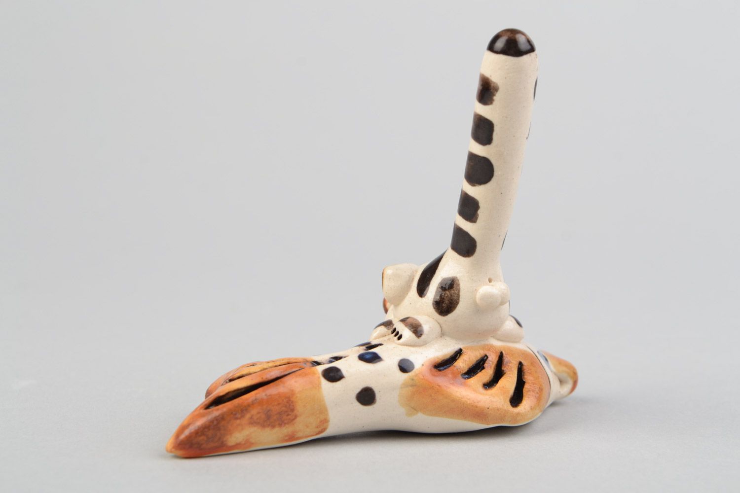 Figurine en céramique avec peinture faite main chat avec poisson porte-bagues  photo 5