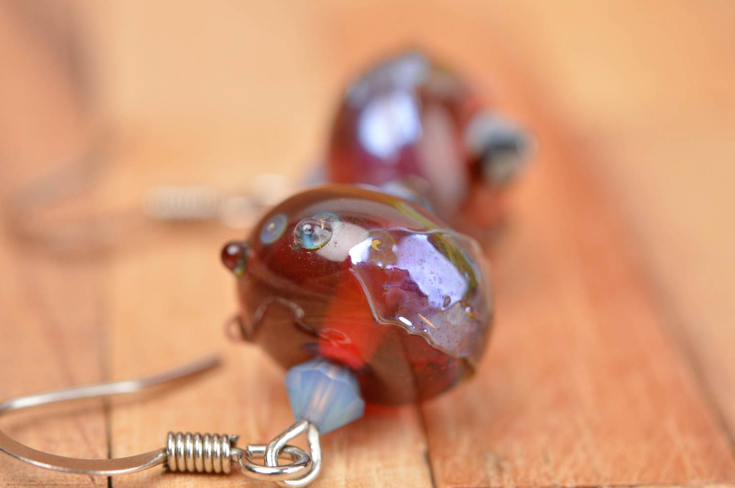 Handmade glass earrings long earrings with beads glass jewelry lampwork jewelry photo 5