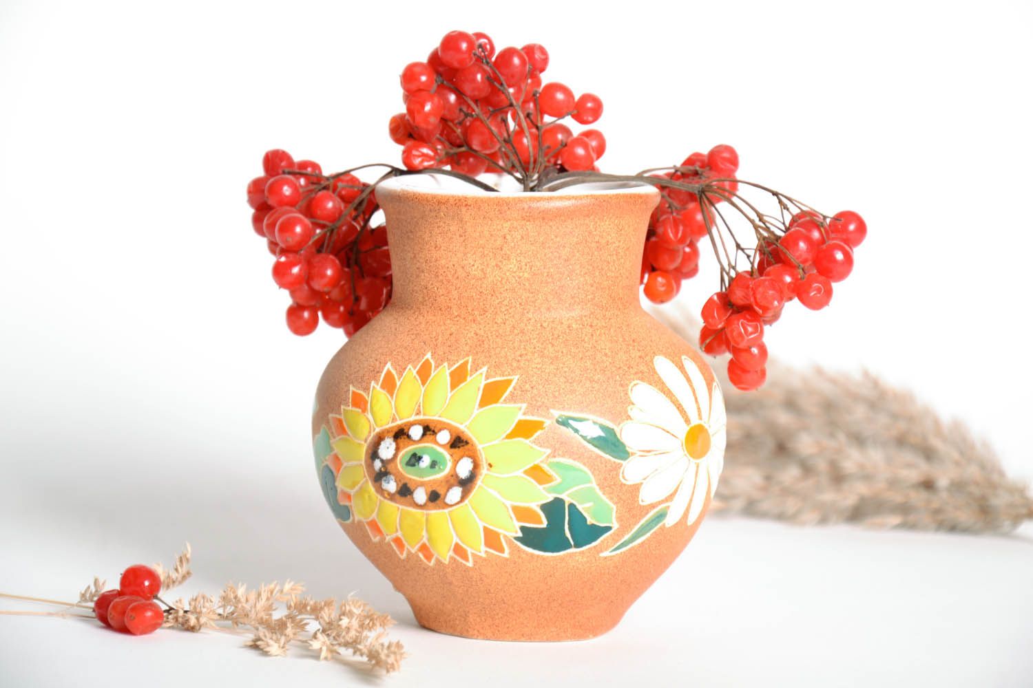 Ceramic hand-painted sunflower 40 oz vase, milk jar with no handle 5, 1 lb photo 1