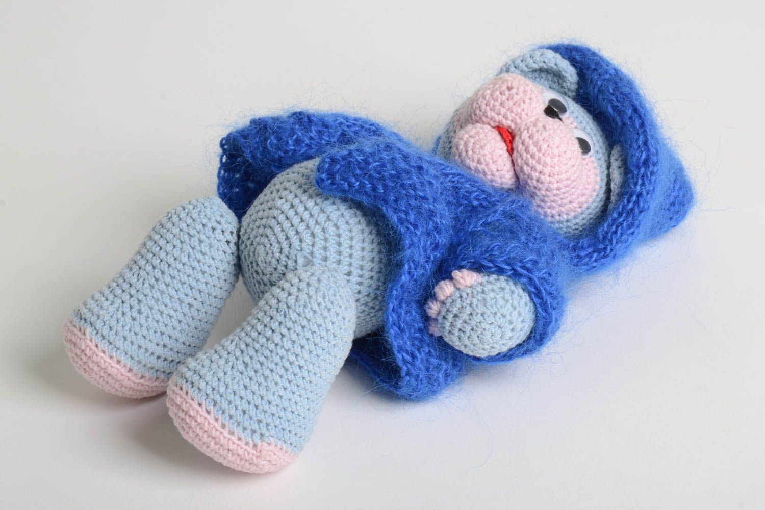 Handmade Stoff Tier Bär Kleinkinder Spielzeug weiches Kuscheltier blau Geschenk foto 5