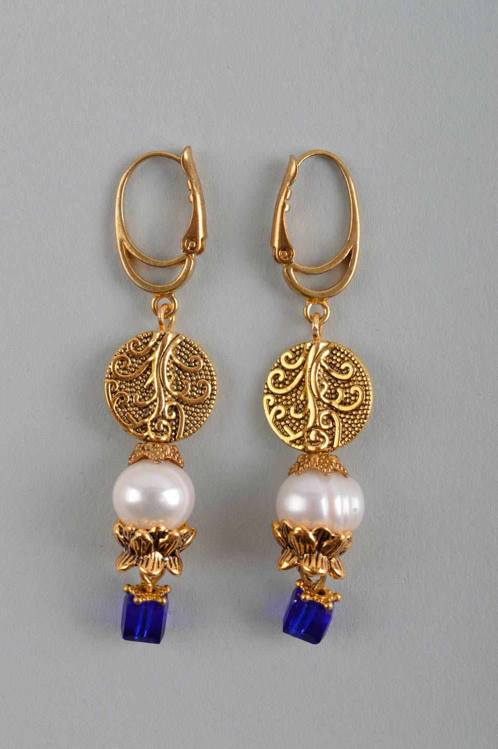 Handgemachte Ohrringe in Blau Perlen Ohrringe lang Perlen Schmuck mit Anhängern foto 3