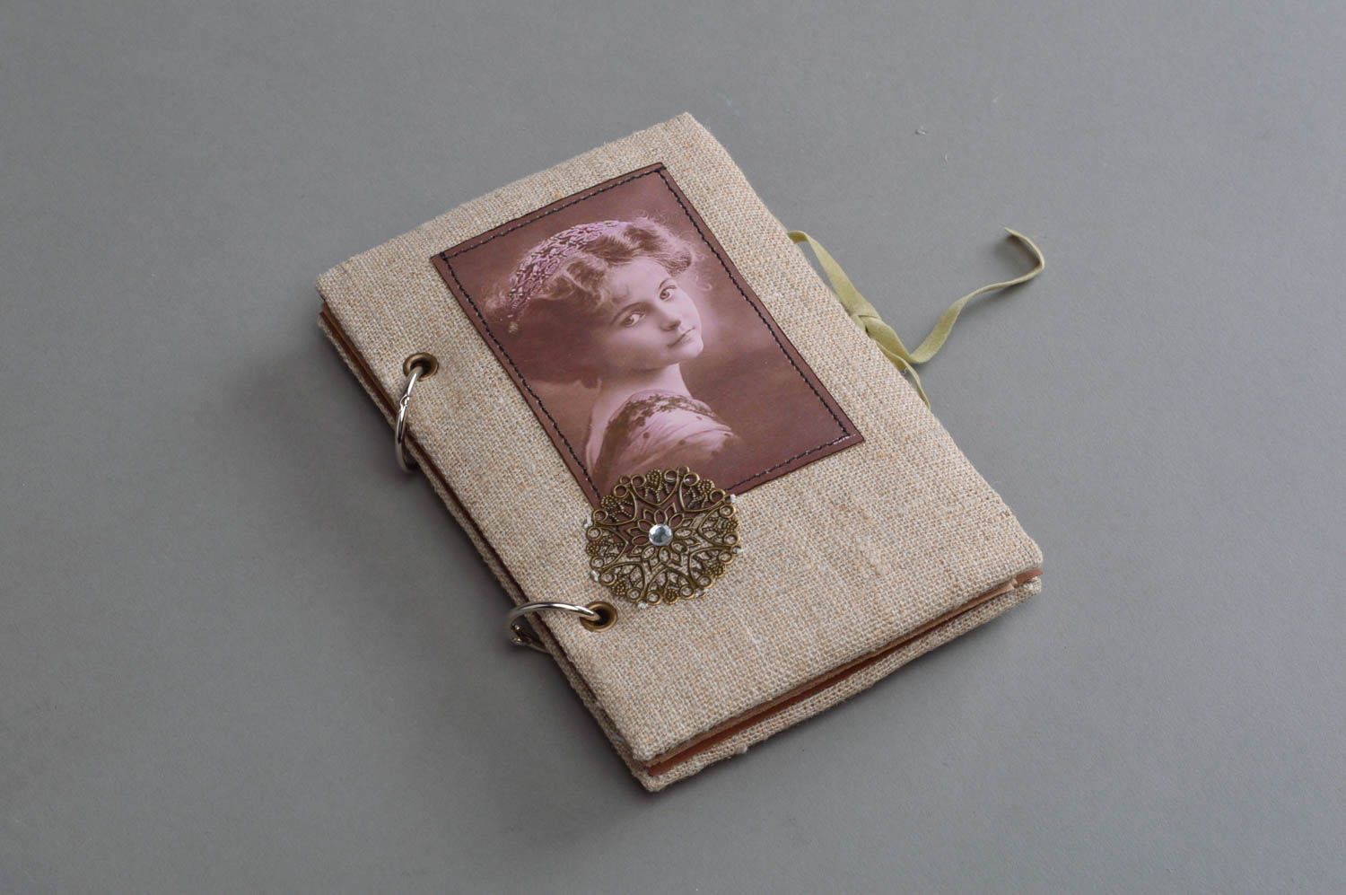 Handmade designer notebook with scrapbooking cover in vintage style with photo photo 1
