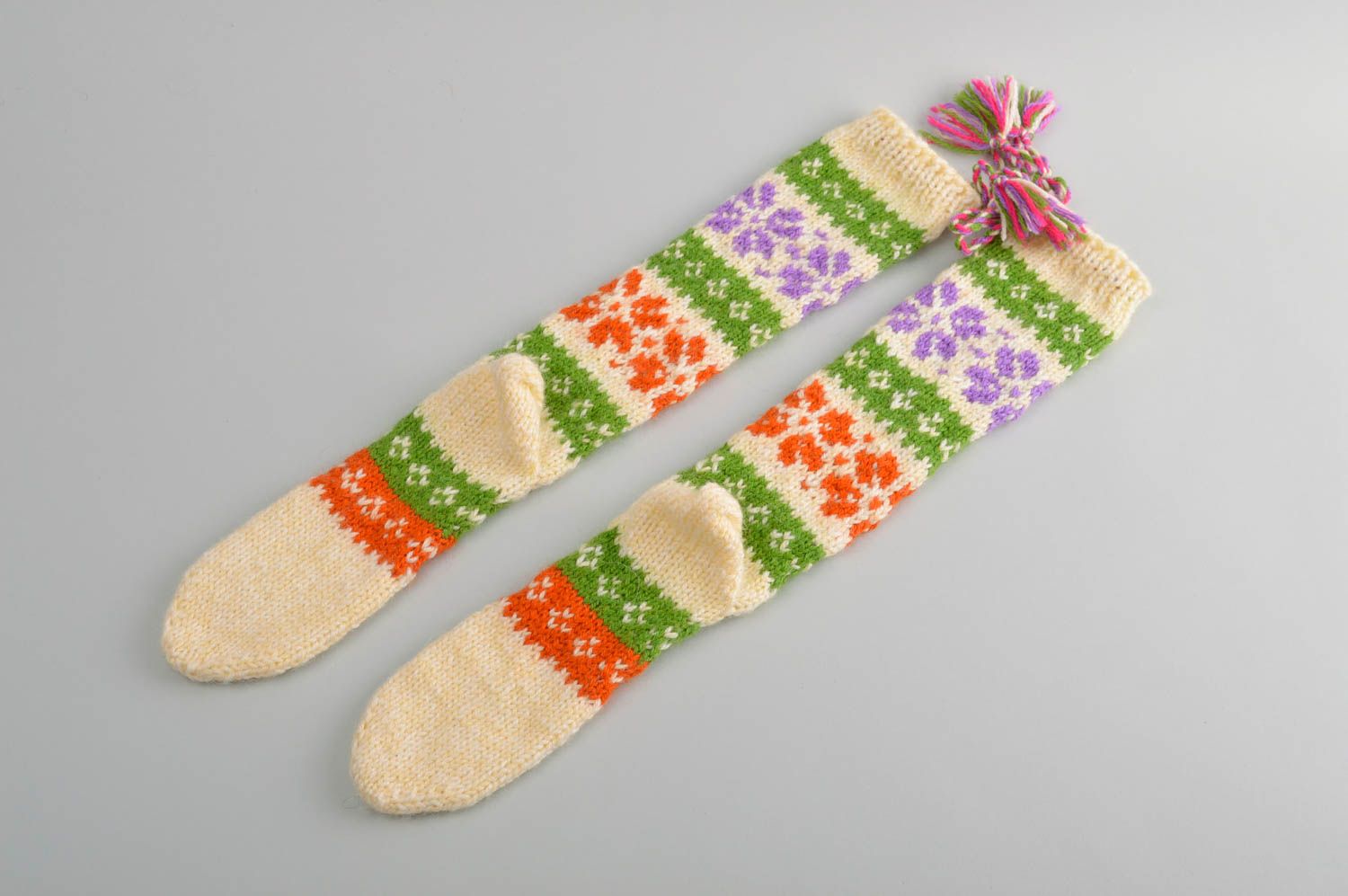 Разноцветные носки ручной работы шерстяные носки теплые зимний аксессуар фото 3