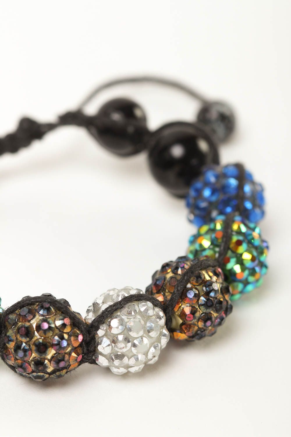 Handmade black wax strand cord bracelet with multicolor beads photo 4