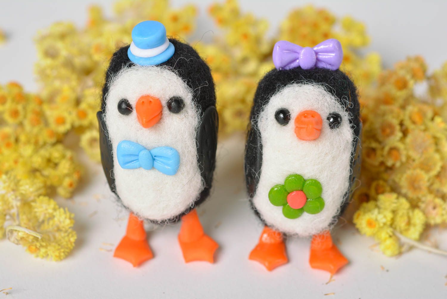 Handmade set of 2 wool felted penguins interior decoration toy present for kids photo 5