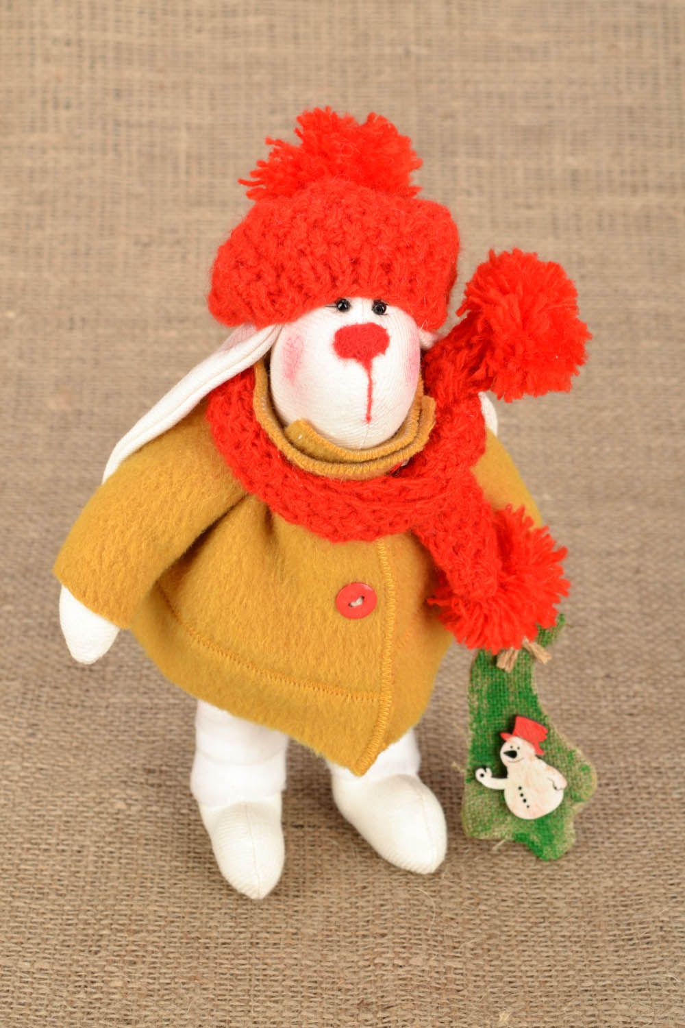 Soft fabric toy Rabbit with Christmas Tree photo 1