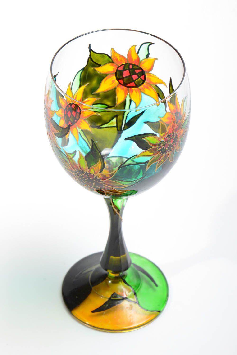 Стеклянный бокал с росписью витражными красками ручной работы авторский 300 мл фото 3