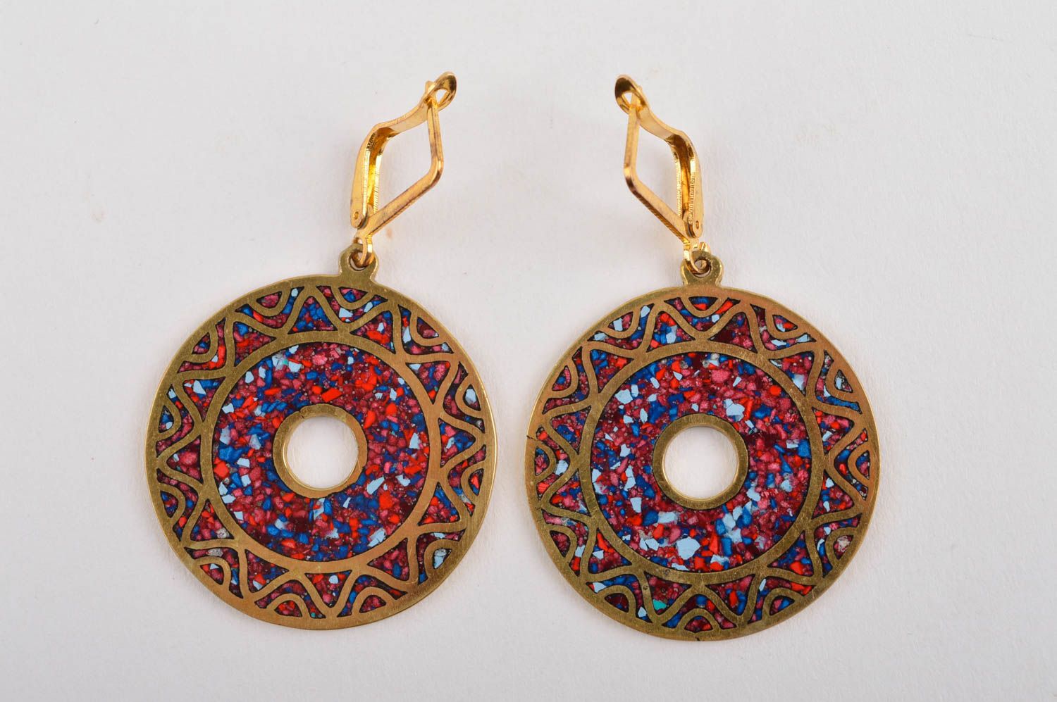 Ethnic earrings with natural stones handmade brass earrings metal bijouterie photo 3