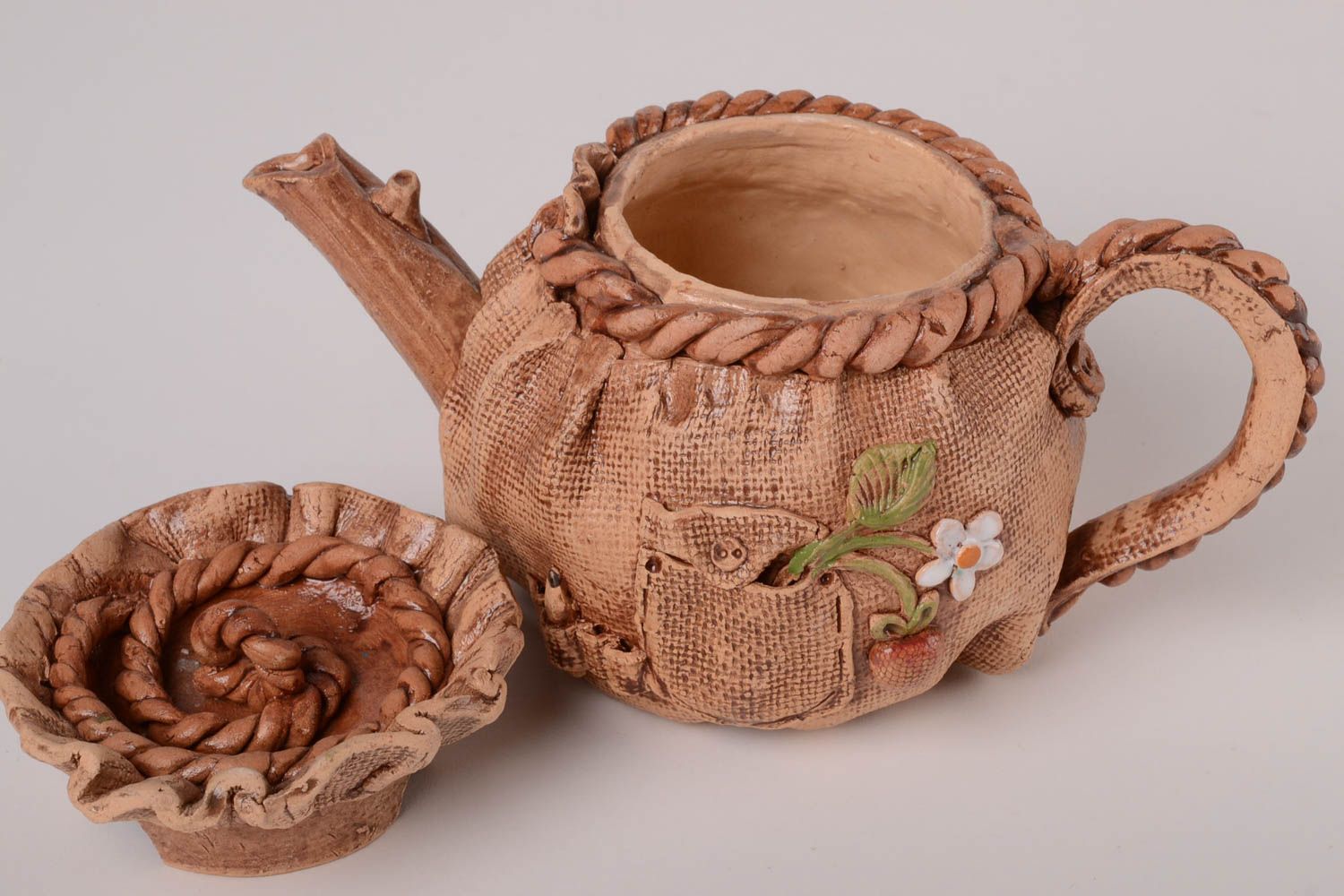 Beautiful handmade clay teapot stylized ceramic teapot pottery kitchenware photo 3