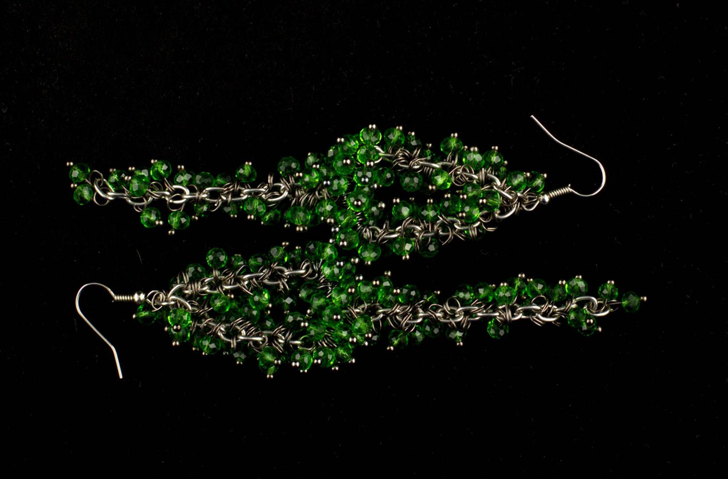 Зеленые серьги ручной работы модные серьги из хрусталя длинные сережки фото 4
