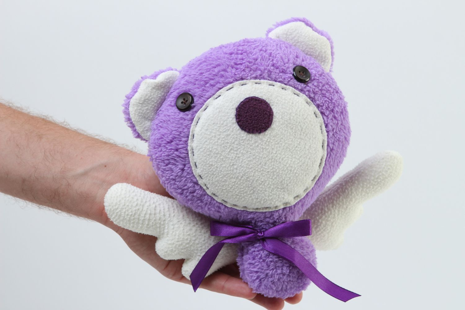 Игрушка ручной работы игрушка мишка интересный подарок для ребенка фиолетовый фото 5