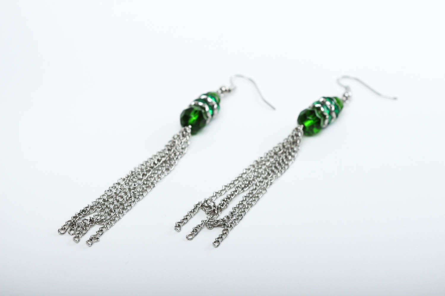 Handmade grüne Damen Ohrringe Designer Schmuck Accessoire für Frauen aus Steinen foto 3