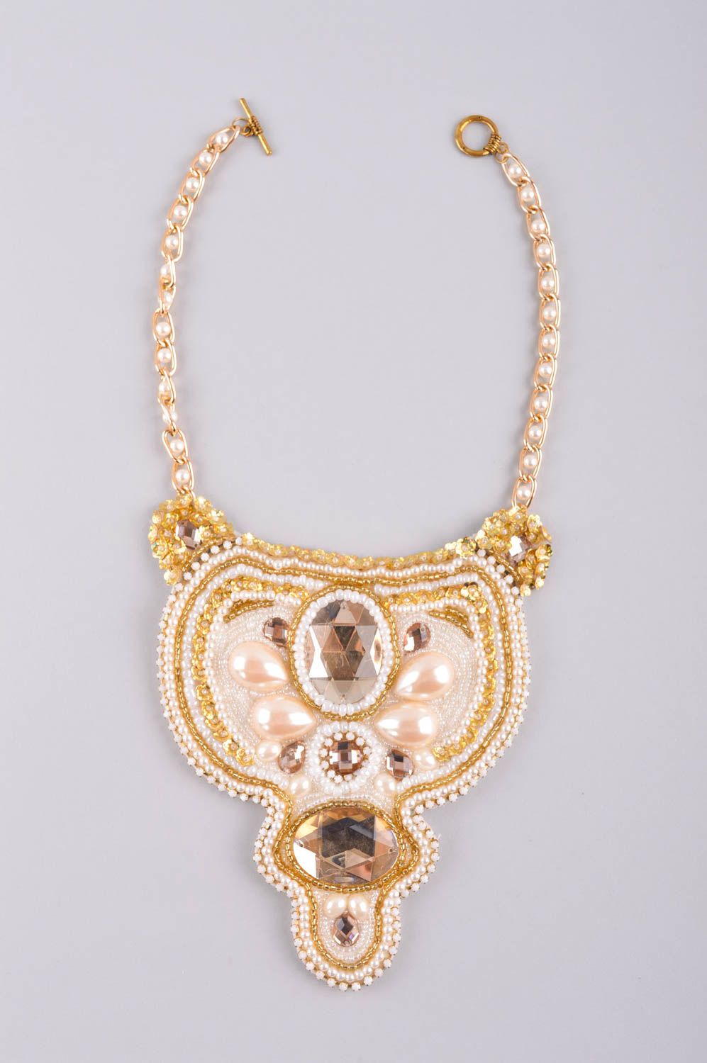 Колье из бисера украшение ручной работы ожерелье из бисера золотистое массивное фото 5