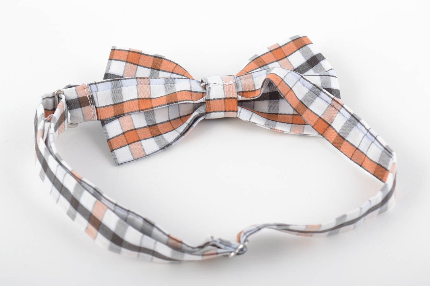 Beautiful handmade checkered cotton fabric bow tie adjustable size photo 2