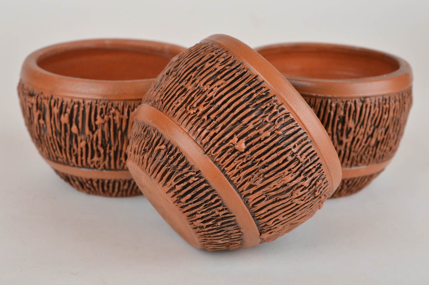 Set of 3 handmade designer small ceramic bowls for jam or sauce cream 100 ml photo 2