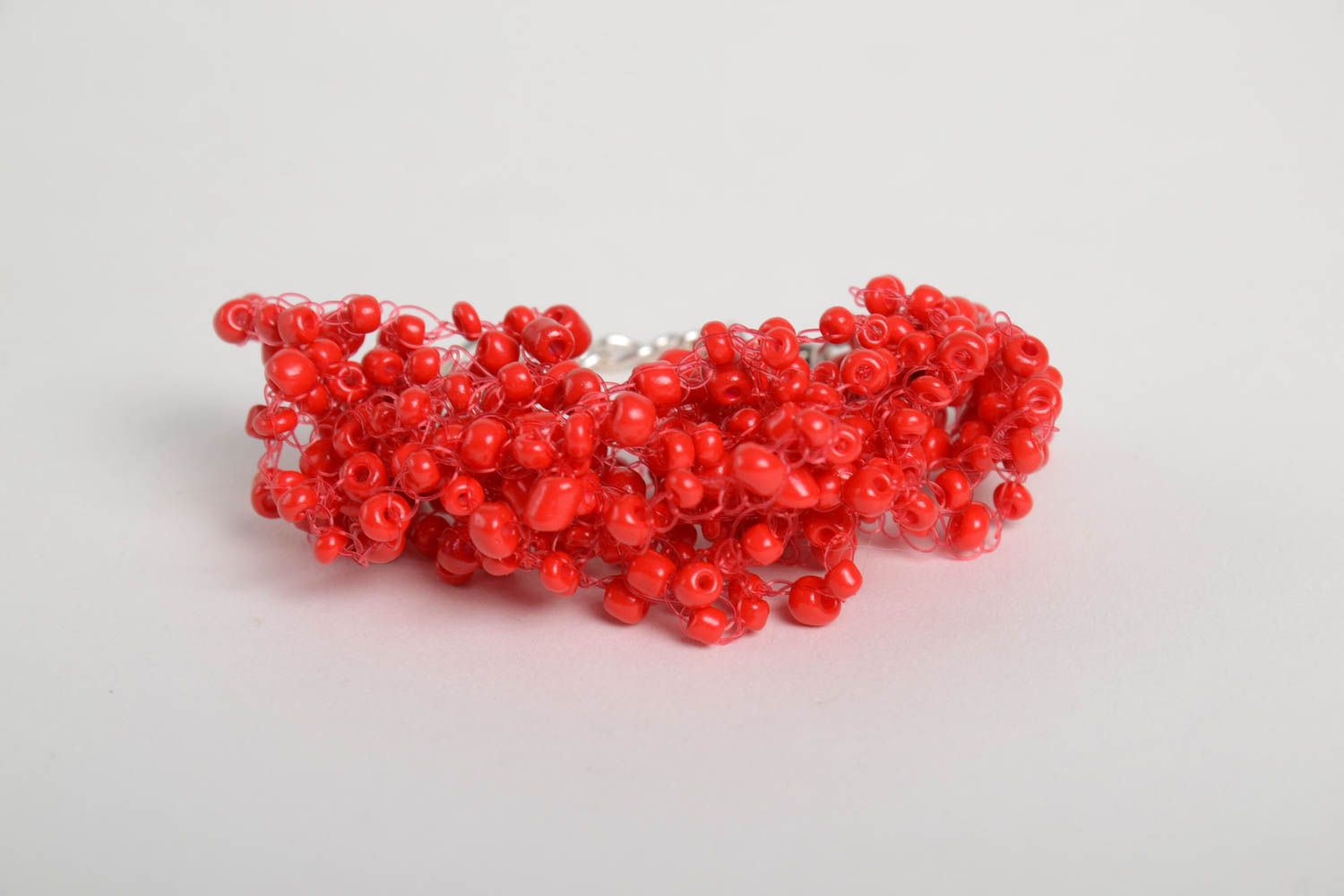 Handmade red beaded bracelet unusual elegant bracelet openwork bracelet photo 5