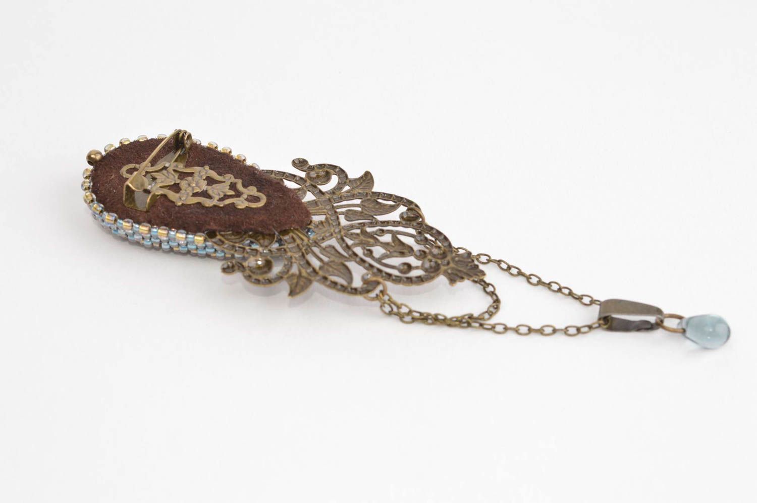 Metal brooch handmade beaded brooch vintage brooch designer jewelry for women photo 3