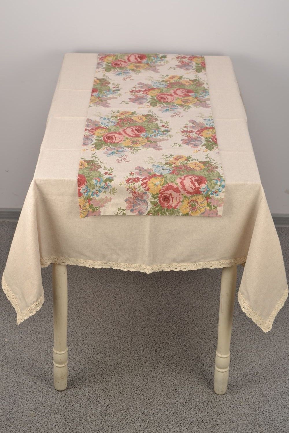 Handmade tablecloth of gray color made of cotton and polyamide photo 4