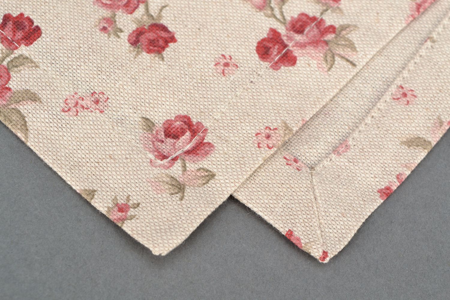 Chemin de table en tissu de coton beige à fleurs rectangulaire fait main photo 4