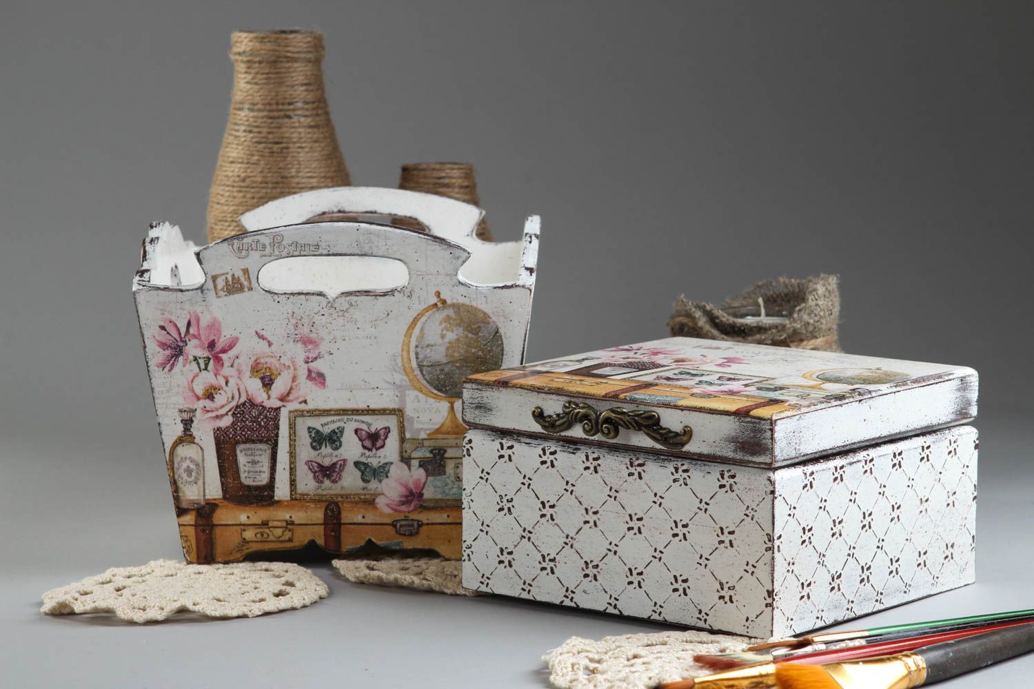 Decoupage jewelry box wooden tea box handmade box for tea home organizer photo 1