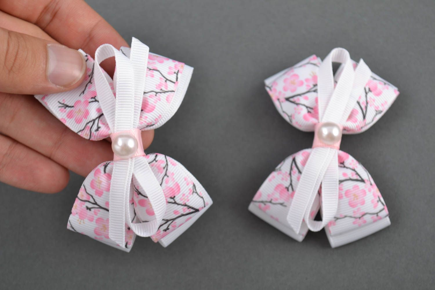 Noeuds en rubans faits main pour accessoires blanc rose 2 pièces Sakura photo 5