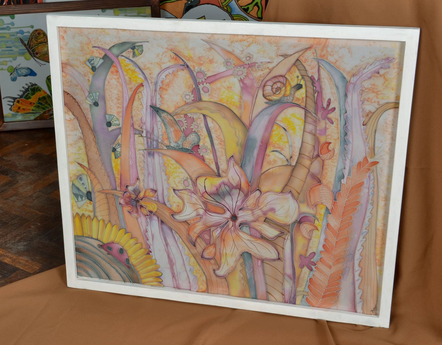 Картина в технике батик ручной работы Летний сад фото 5
