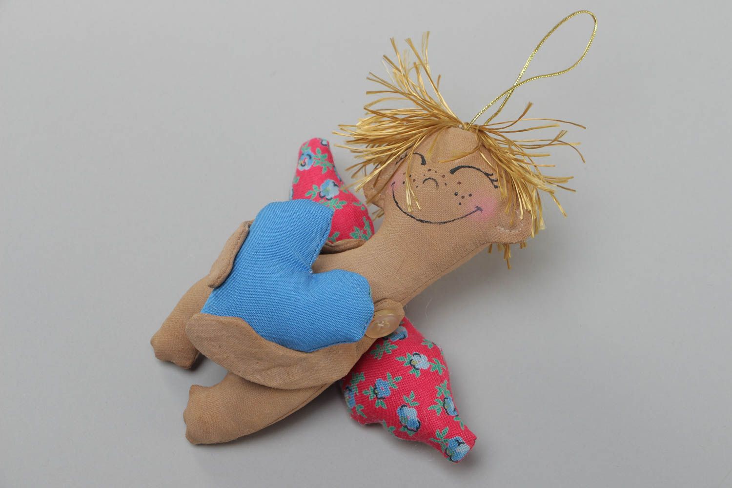 Handmade natural fabric soft toy with coffee and vanilla aroma Angel in Love photo 2