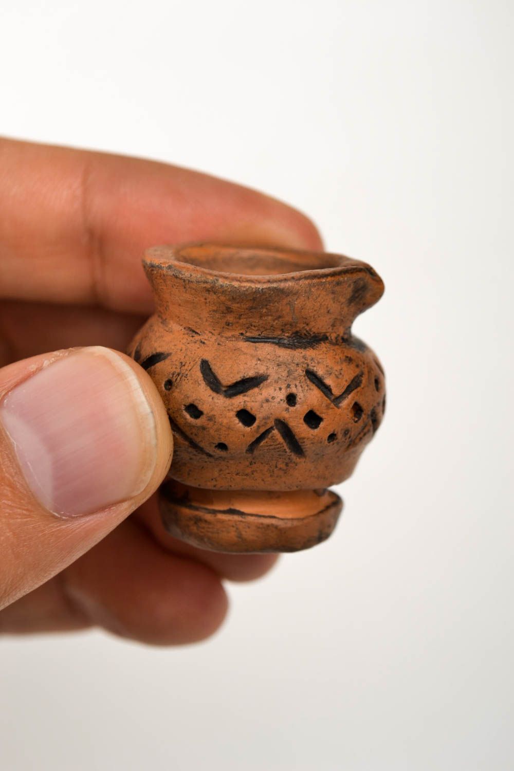 Unusual smoking bowl handmade clay thimble for smoking designer souvenir photo 2