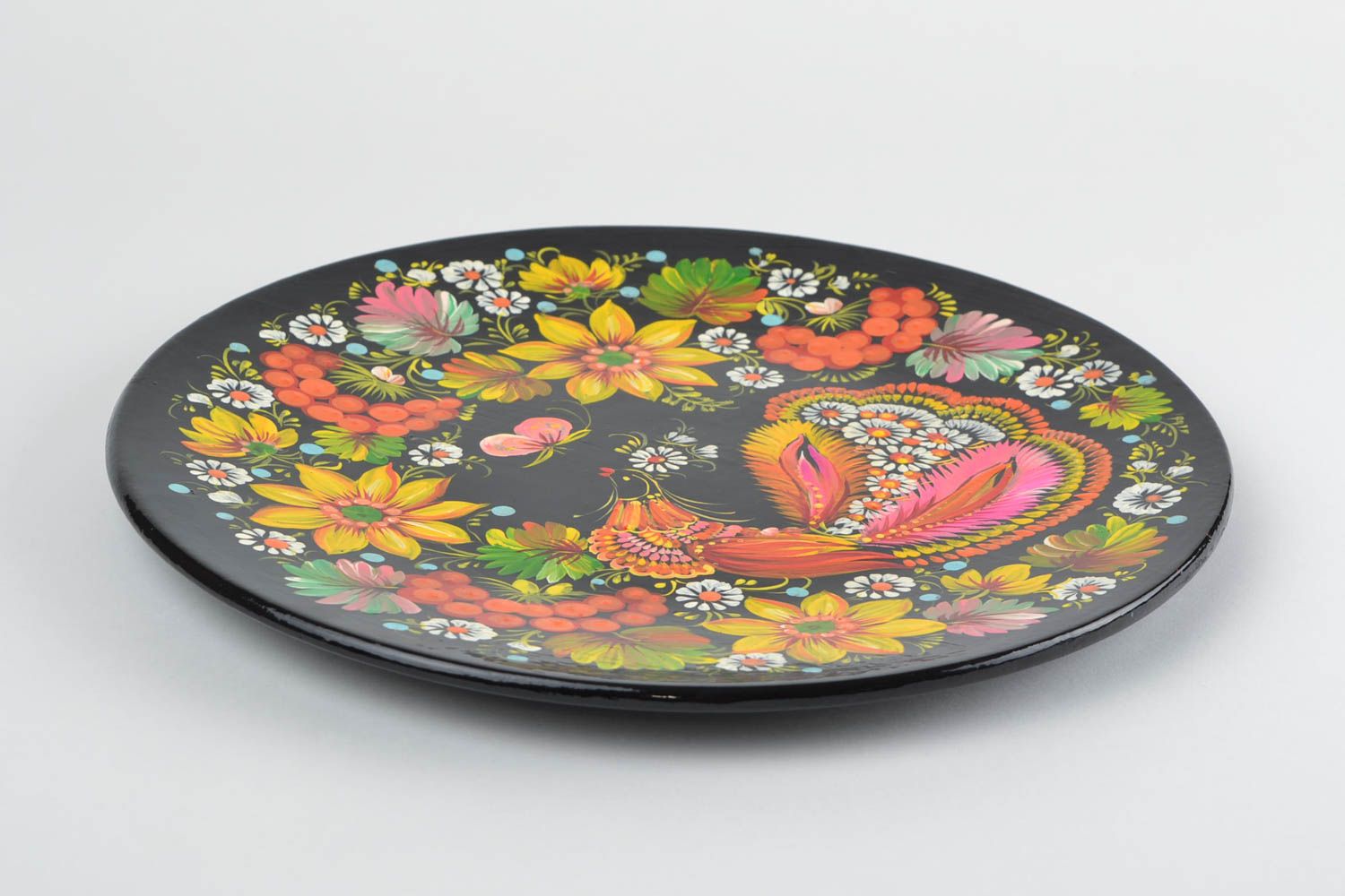 Деревянная тарелка с Петриковской росписью ручной работы для декора дома фото 4