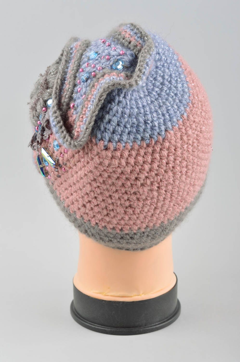 Handmade winter female cap unusual knitted cap stylish warm hat for women photo 4