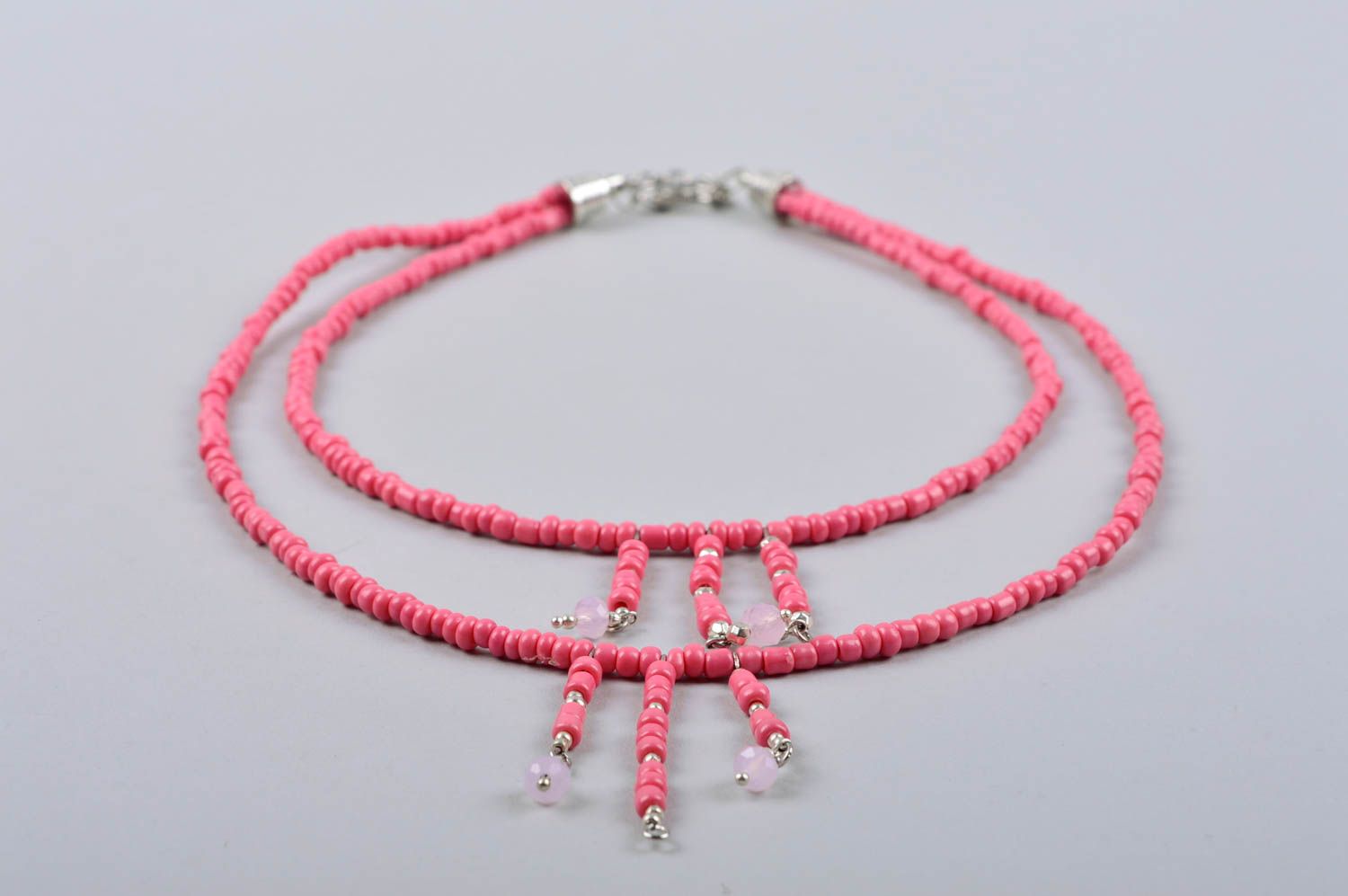 Handmade necklace pearl beaded accessories stylish present pink jewels photo 3