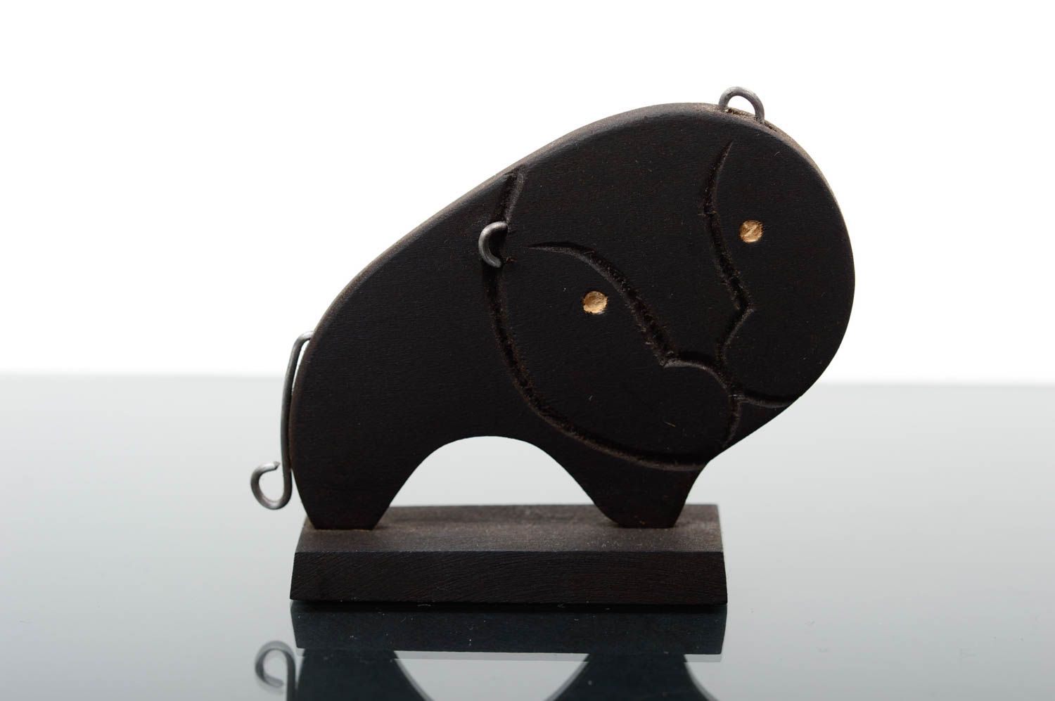 Figurine décorative Statuette en bois fait main Lion noir Décoration intérieure photo 1
