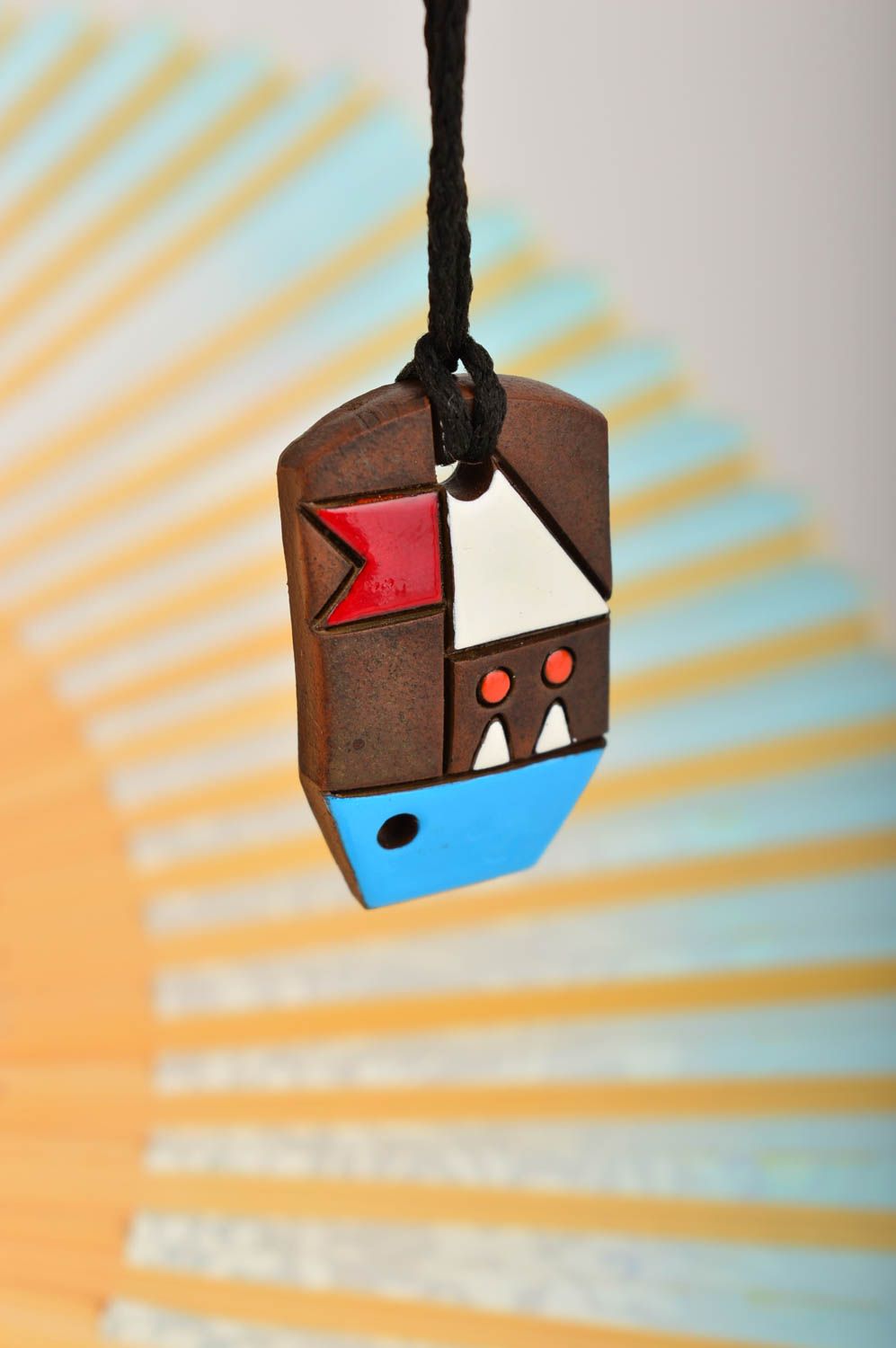 Handmade designer pendant unusual neck accessory pendant made of clay photo 1
