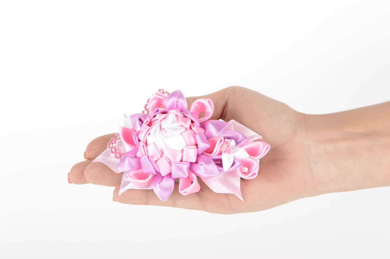 Barrette cheveux originale faite main rose florale en satin Accessoire femme photo 4